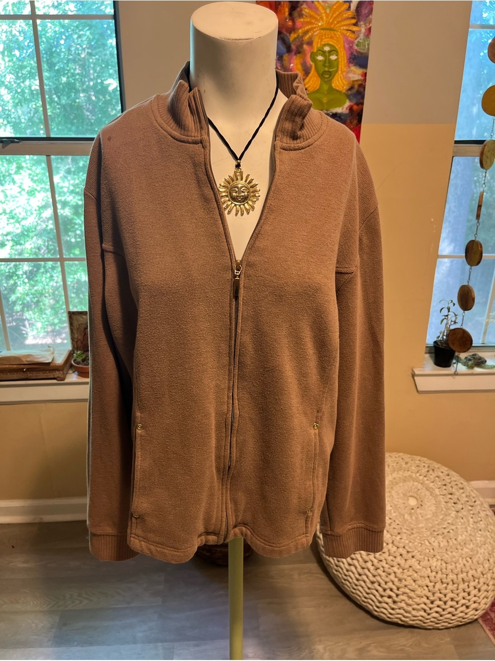 Karen Scott Taupe Teddy Full-Zip Jacket